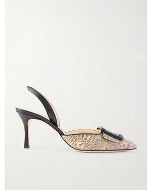 Manolo Blahnik Mayslibi 70 Lizard-Effect Leather Slingback Pumps - Natural