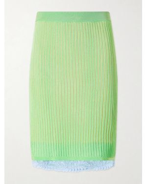 Versace Lace-Trimmed Ribbed-Knit Midi Skirt - Green