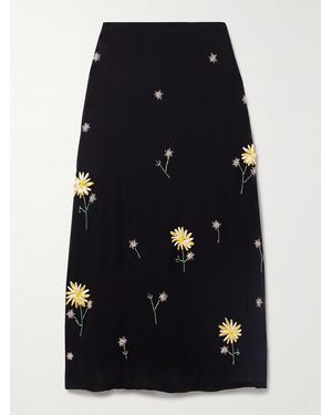 STAUD Angela Bead-Embellished Crepe De Chine Midi Skirt - Blue