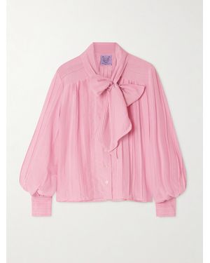 Thierry Colson Chemisier En Voile De Coton Et De Soie Mélangés À Plis Nervures Et À Nœud Lavallière Alba - Rose