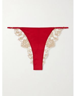 Kiki de Montparnasse Orchid Leavers Lace And Silk-Blend Satin Briefs - Red