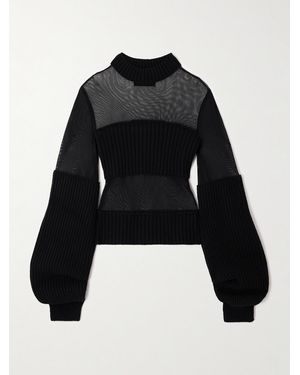 Jean Paul Gaultier Mesh And Ribbed Wool Jumper - Black