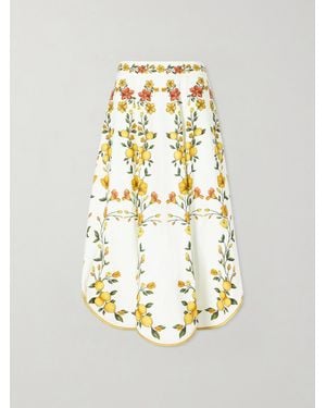 FARM Rio Lemon Bouquet Printed Linen-Blend Midi Skirt - Metallic