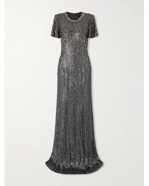 Jenny Packham Serenity Crystal-Embellished Sequined Crepe Gown - Gray