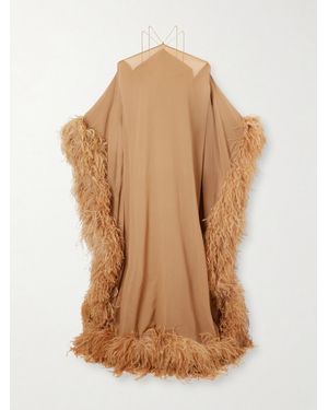 Taller Marmo Sza Sza Spirito Feather-Trimmed Silk-Chiffon Gown - Natural
