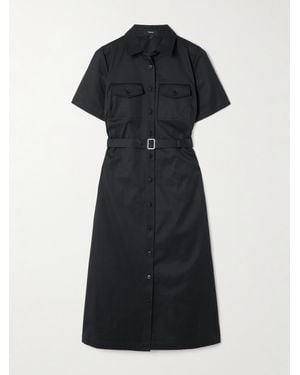 Theory Belted Cotton-Blend Twill Midi Shirt Dress - Black