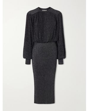 Isabel Marant Aliza Gathered Metallic Knitted Midi Dress - Black