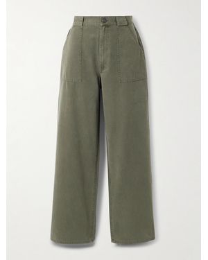Anine Bing Grayson Cropped Cotton-Canvas Wide-Leg Pants - Green