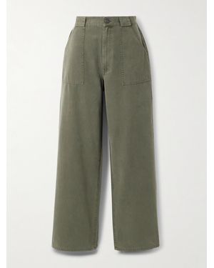 Anine Bing Grayson Cropped Cotton-Canvas Wide-Leg Pants - Green