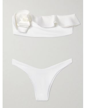 Maygel Coronel Bies Ruffled Bandeau Bikini - White