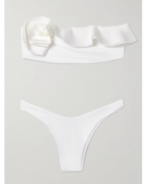 Maygel Coronel Bies Ruffled Bandeau Bikini - White