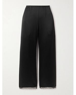 Leset Barb Lace-Trimmed Satin Wide-Leg Pants - Black