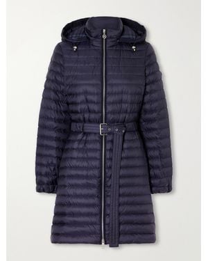 Burberry Hooded Belted Quilted Shell Coat - Blue