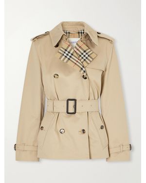 Burberry Double-Breasted Belted Checked Cotton-Gabardine Trench Coat - Natural