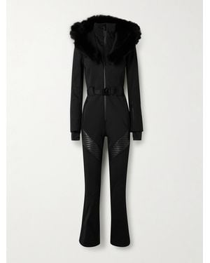 Mackage Elle Hooded Belted Shearling-Trimmed Padded Ski Suit - Black
