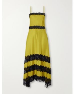 Ulla Johnson Coco Lace-Trimmed Silk-Satin Midi Dress - Yellow