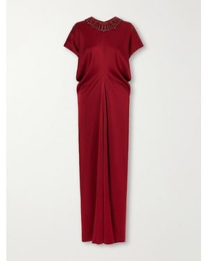 Jenny Packham Novak Draped Crystal-Embellished Satin Gown - Red
