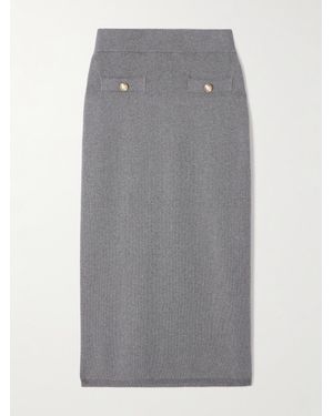 Alessandra Rich Button-Embellished Cotton And Cashmere-Blend Midi Skirt - Gray
