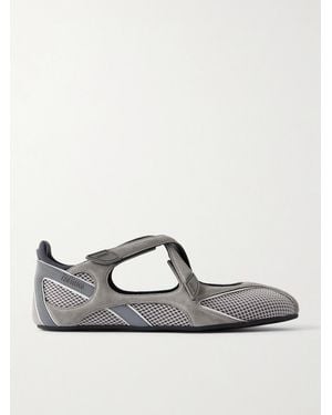 The Attico Floor 01 Mesh-Trimmed Suede Flats - Metallic