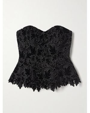 Cara Cara Martin Strapless Velvet-Guipure Lace Top - Black