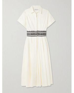 Abadia Shams Grosgrain-Trimmed Cotton Midi Shirt Dress - Natural
