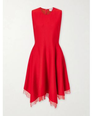 McQueen Lace-Trimmed Jersey Midi Dress - Red