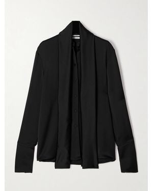 Another Tomorrow Scarf-Effect Satin Blouse - Black