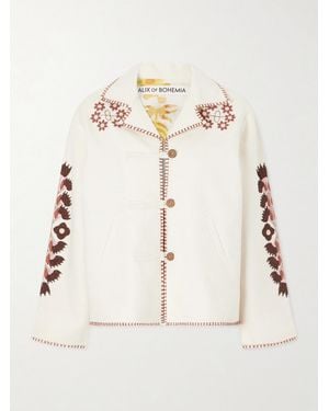 Alix Of Bohemia Western Cactus Bead-Embellished Textured-Silk Jacket - Natural