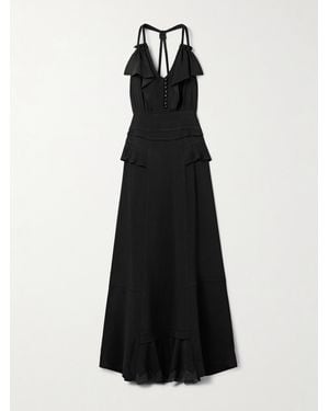 Maison Mayle Colette Lace-Trimmed Ruffled Crepe Maxi Dress - Black