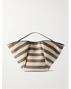 Brunello Cucinelli Tote Aus Gestreiftem Raffiabast Mit Lederbesätzen - Braun