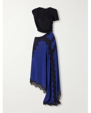 Christopher Esber Verve Asymmetric Lace-Trimmed Silk-Georgette And Ribbed Jersey Dress - Blue