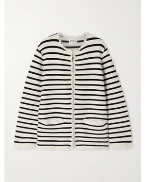 Posse Henry Embellished Striped Knitted Cardigan - Weiß