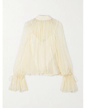 STAUD Roux Gathered Chiffon Blouse - Natural