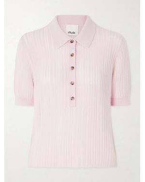 Allude Ribbed-Knit Cashmere Polo Shirt - Pink