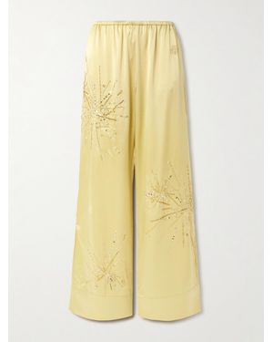BERNADETTE Pantalon Large En Satin De Soie Mélangée À Ornements Louis - Jaune