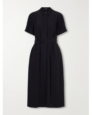 Theory Belted Crepe Midi Dress - Black