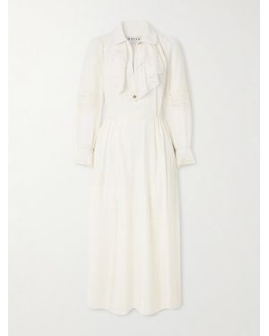 Maison Mayle Joeldi Ruffled Lace-Trimmed Silk Charmeuse And Crepe De Chine Dress - Natural