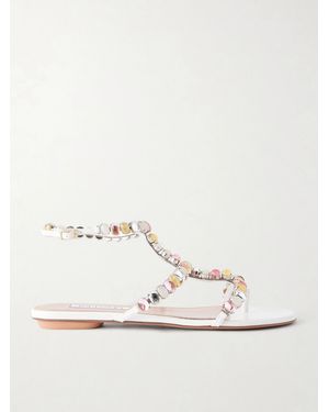 Aquazzura Mystic Stone Embellished Leather Sandals - Natural