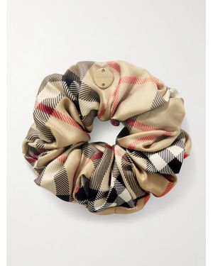 Burberry Embellished Checked Silk Scrunchie - Natural
