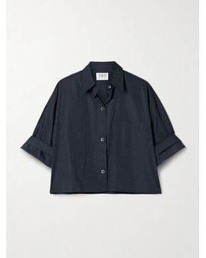 Twp Next Ex Cropped Crystal-Embellished Cotton-Poplin Shirt - Blue