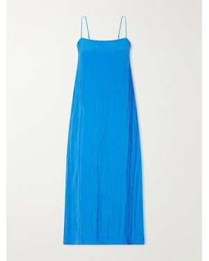 Tibi Crinkled Satin Midi Dress - Blue