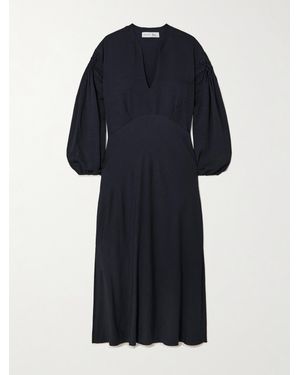 NET-A-PORTER FOR THE KING'S FOUNDATION Smocked Lenzing Ecovero, Enka And Wool-Blend Midi Dress - Blue