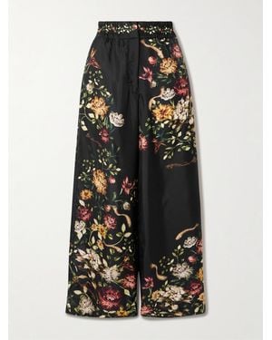 Agua Bendita Tota Paramo Floral-Print Silk-Twill Wide-Leg Pants - Black