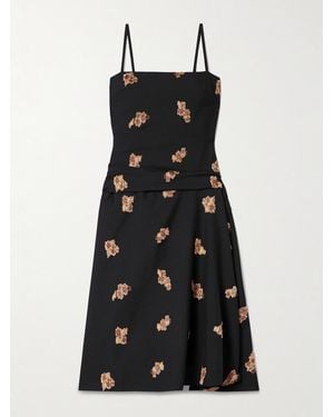 LIBEROWE Victoria Gathered Fil Coupé Wool-Blend Twill Midi Dress - Black