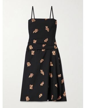 LIBEROWE Victoria Midikleid Aus Twill Aus Einer Wollmischung Mit Fil Coupé Und Raffungen - Schwarz