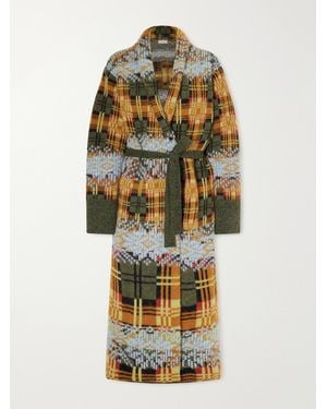 Dries Van Noten Belted Checked Jacquard-Knit Wool-Blend Cardigan - Metallic