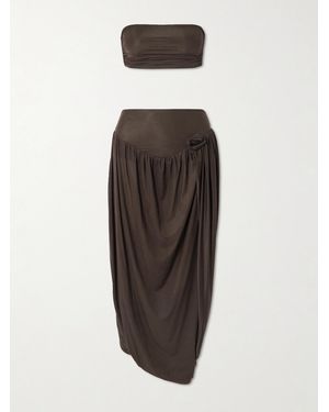 Maygel Coronel Noriega Strapless Twisted Draped Stretch-Jersey Bandeau And Skirt Set - White