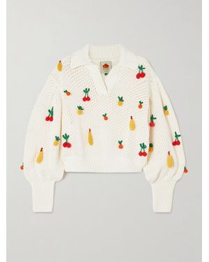 FARM Rio Appliquéd Open-Knit Cotton Sweater - Natural