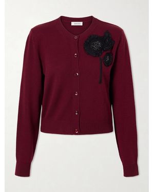 Erdem Embellished Ribbed Merino Wool Cardigan - Red