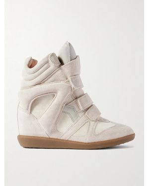 Isabel Marant Bekett Leather-Trimmed Suede High-Top Wedge Trainers - Natural